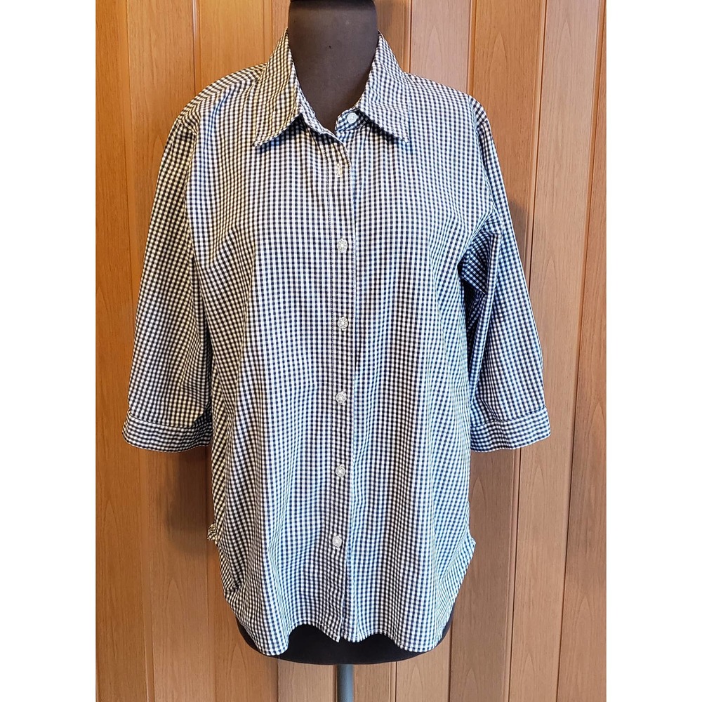 Denim & Co. Size large 3/4 sleeve checkered black & white cotton  top